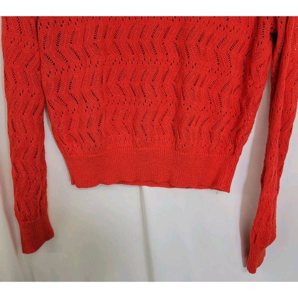 Vintage Billie Jo Orange Open Work Cropped Pullover Sweater - Picture 3 of 6